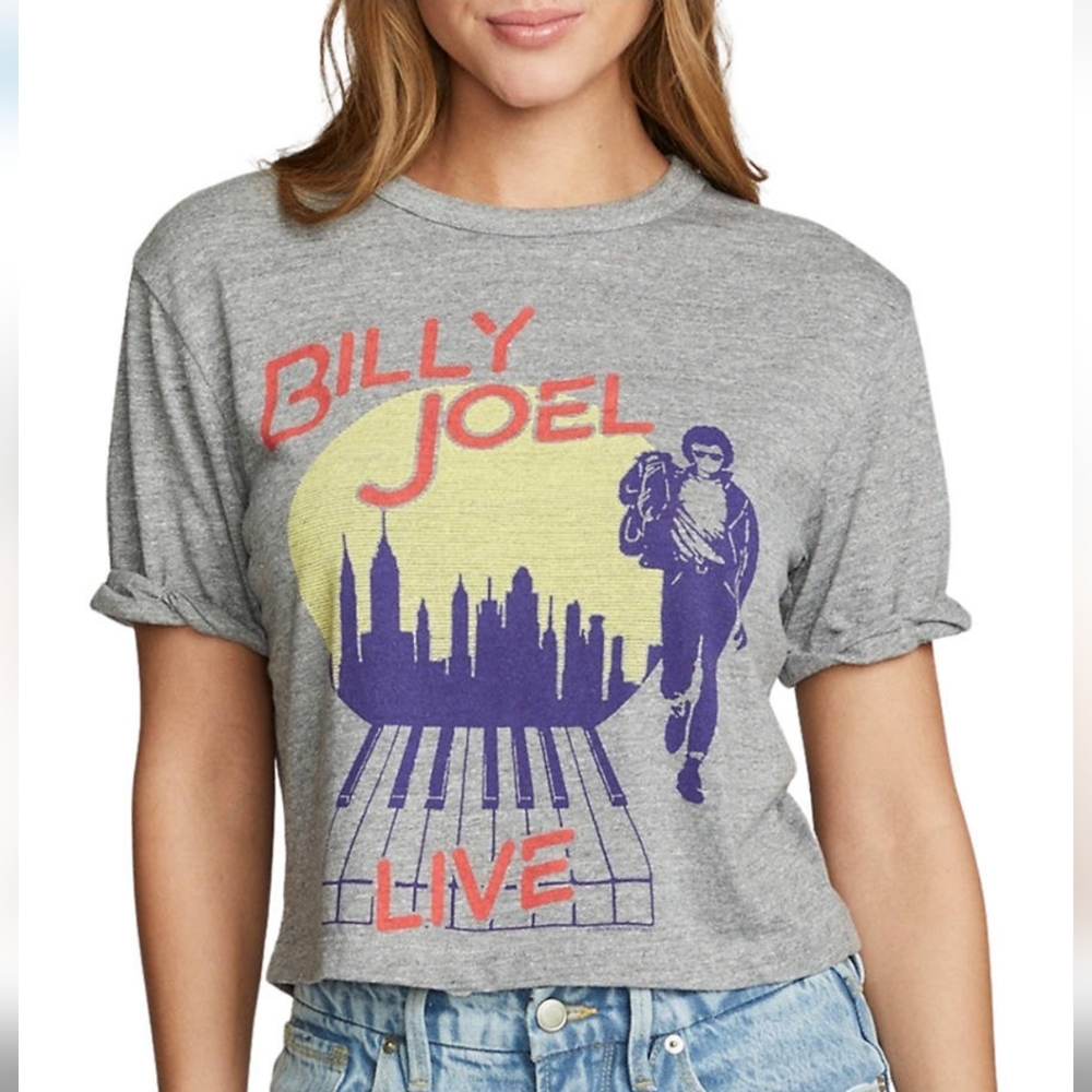 Chaser womens X large BILLY JOEL tshirt streaky gray short sleeve crewneck NWT